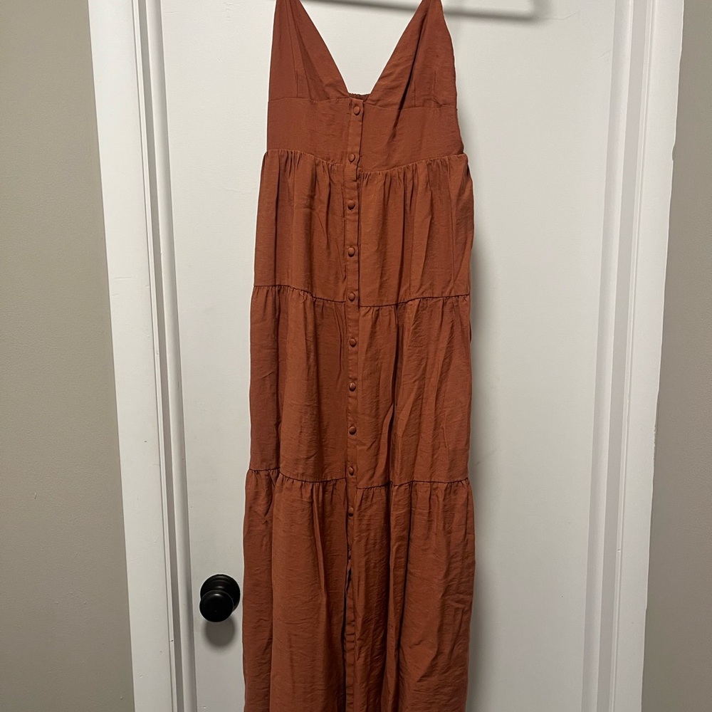 Rust Tiered Halter Maxi Sundress